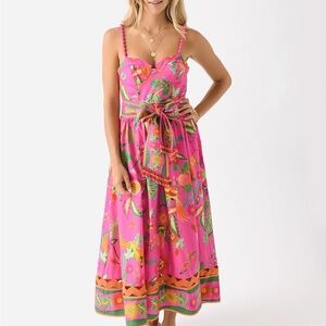 Farm Rio Delicate Fruit Garden Pink Midi Dress